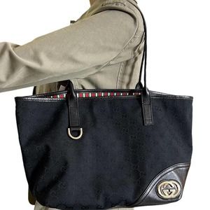 💎✨Authentic✨💎Gucci New Britt Black Jacquard & Leather Tote Bag